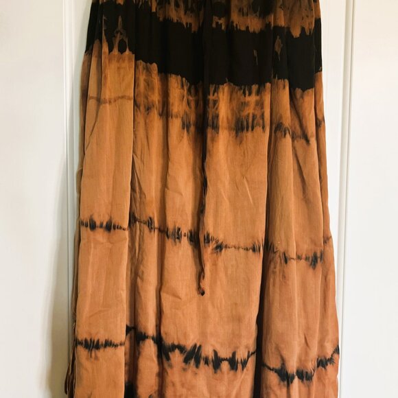Boho Maxi Skirt – XL – Tie-Dye Brown & Black – Double Layer – Cotton Viscose Ble - Picture 2 of 8